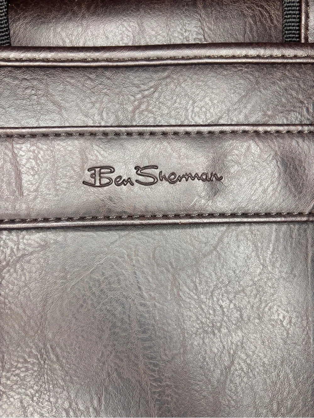 Ben Sherman Dark Brown Leather Laptop Bag with Detachable Strap